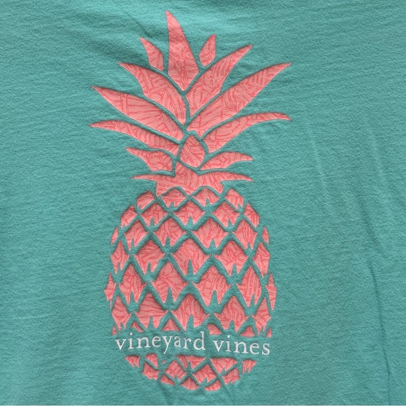 Vineyard Vines Kids L (14) Graphic LS Tee Pineapple Print Capri Blue Aqua Pink - Picture 7 of 13